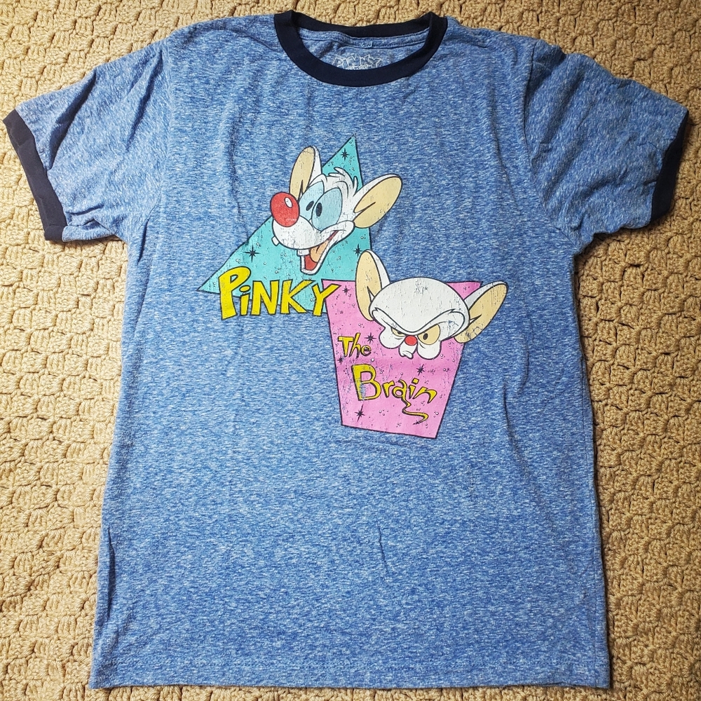 Pinky and The Brain heathered blue ringer t-shirt